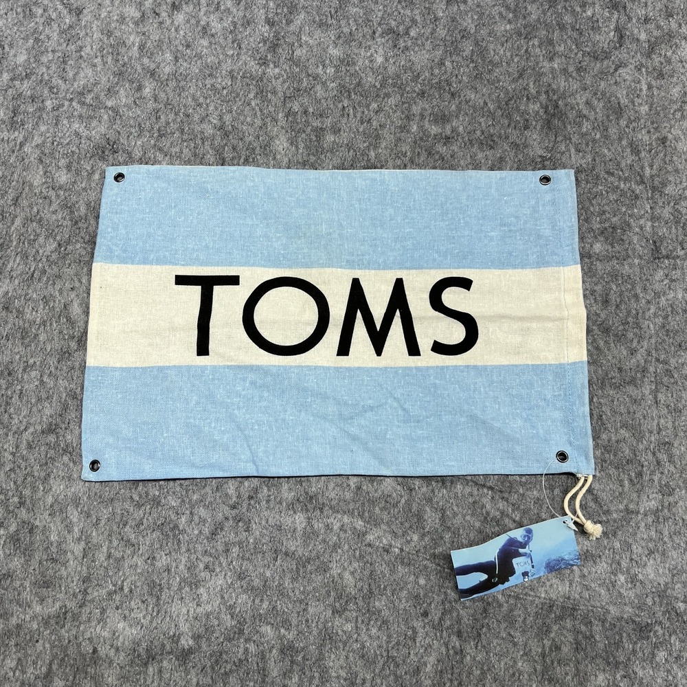 TOMS Shoe Canvas One for One Flag Blue White Striped Banner Give Back Dust Tote